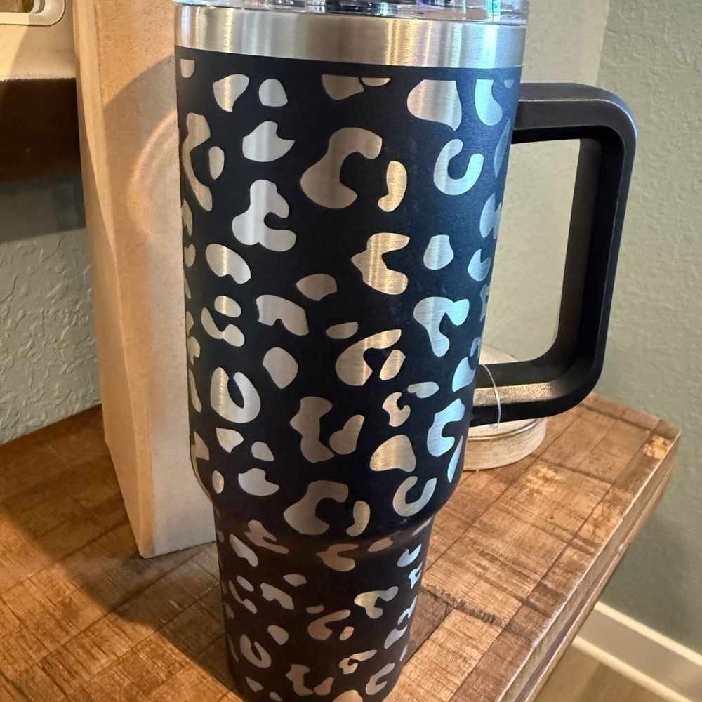 Katydid Black and Silver Leopard Print Stainless Steel 38oz Tumbler